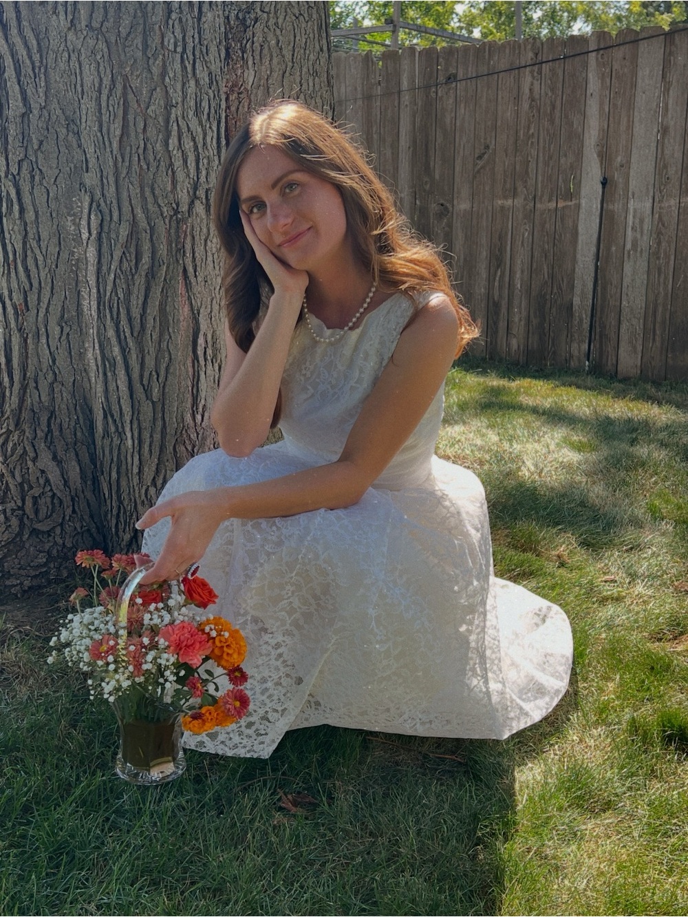 Vintage White Lace Tea-Length Dress